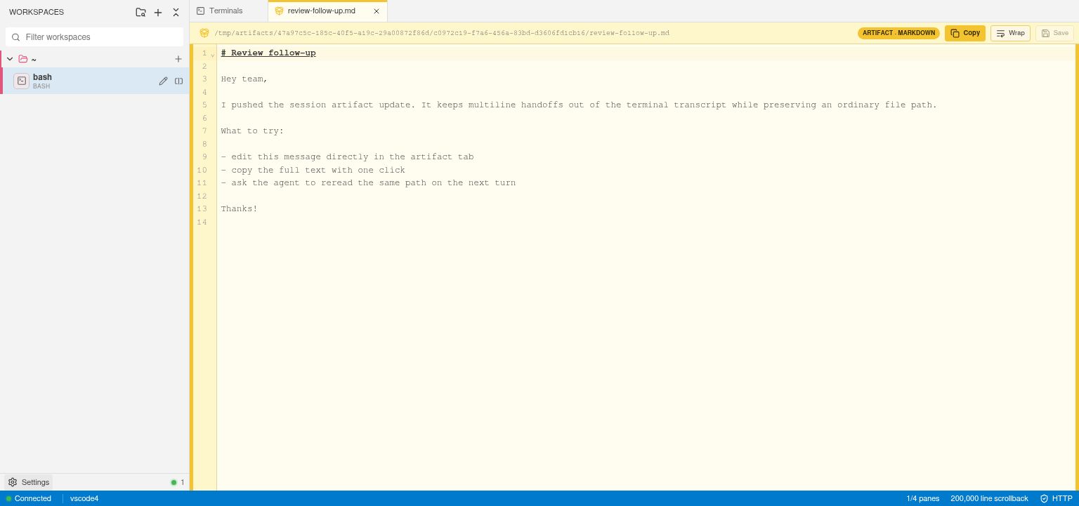 Editable session artifact