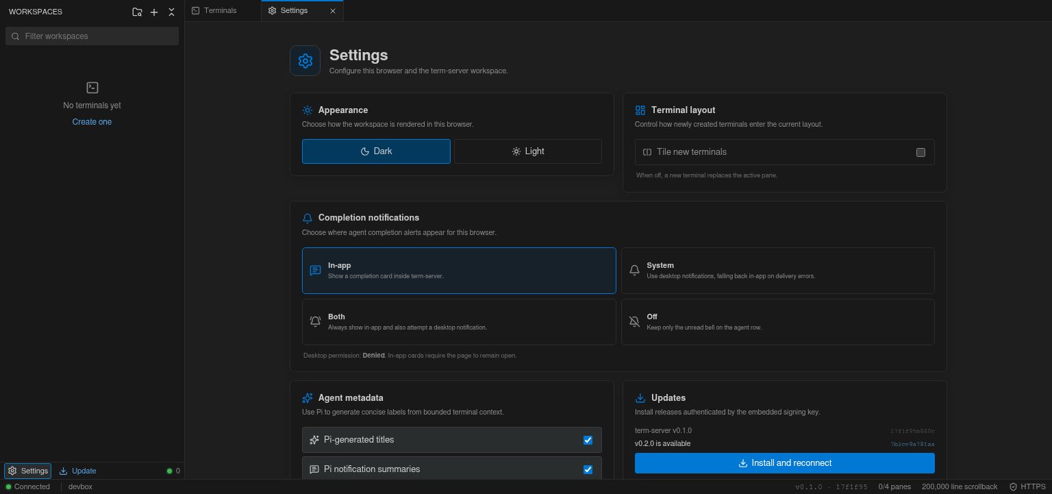 Signed update settings panel